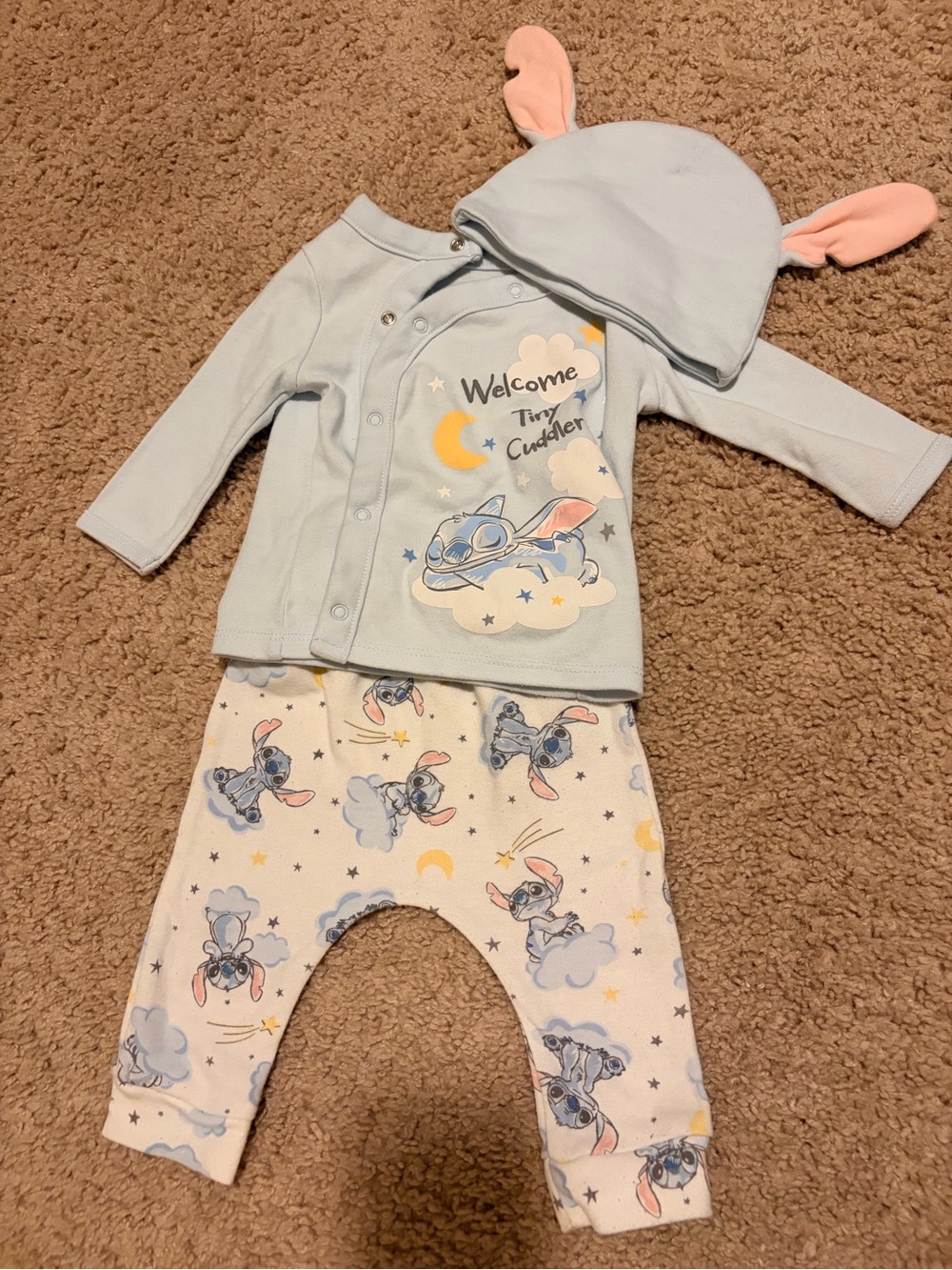 Disney Light Blue Bunny-Ear Pajama Set with Printed Pants